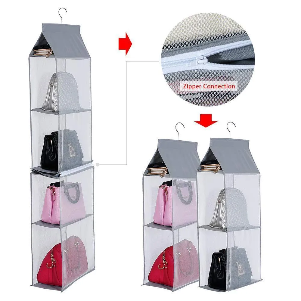 KEEPJOY Detachable Hanging Handbag Organizer Purse Bag Collection Storage Holder Wardrobe Closet Space Saving Organizers System (Pack of 2 Grey)