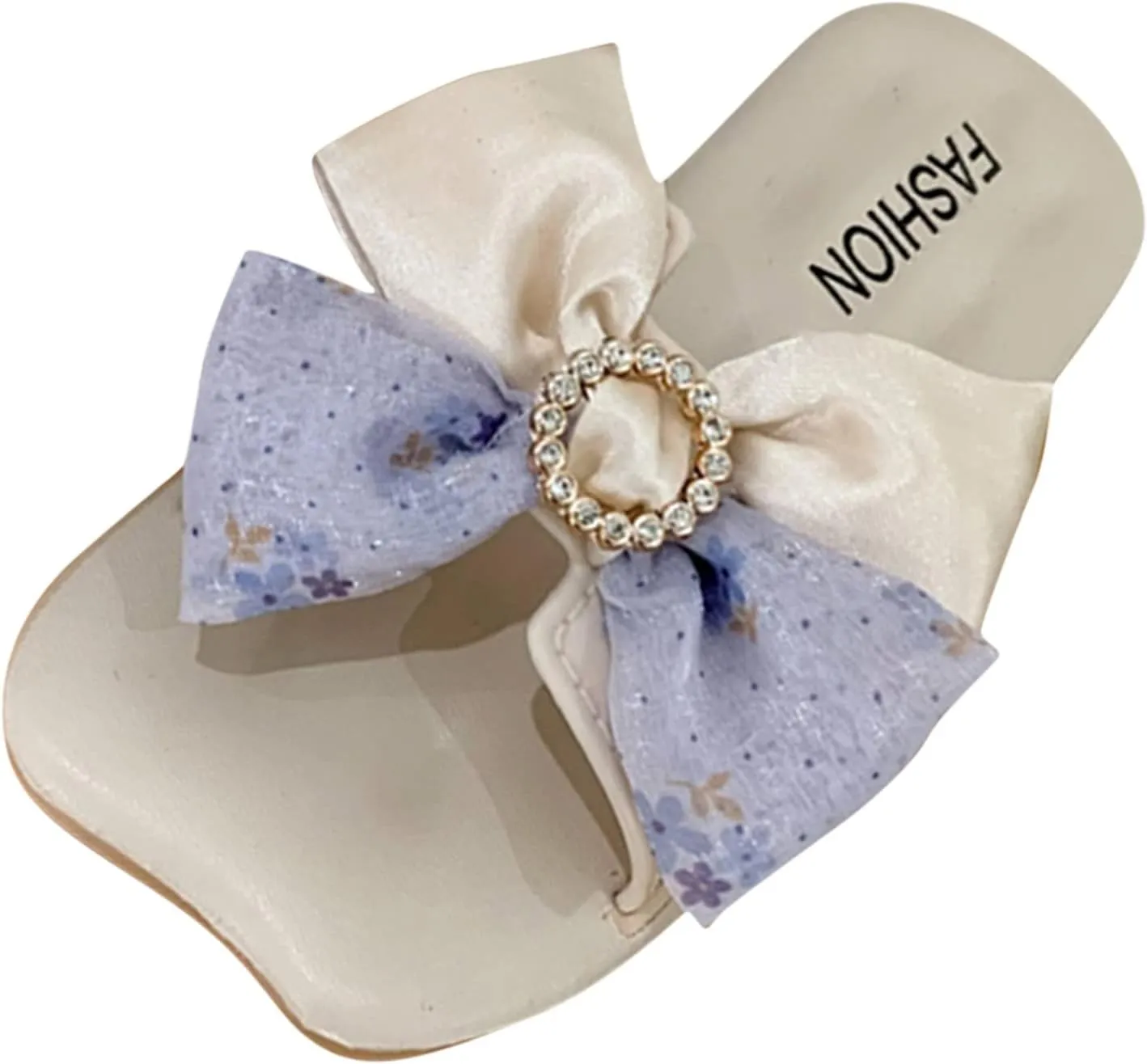 Kids Girls Wedding ay Slippers Square Head Open Toe Flat with Sparkling Bow Satin Bow Sparkling Slippers