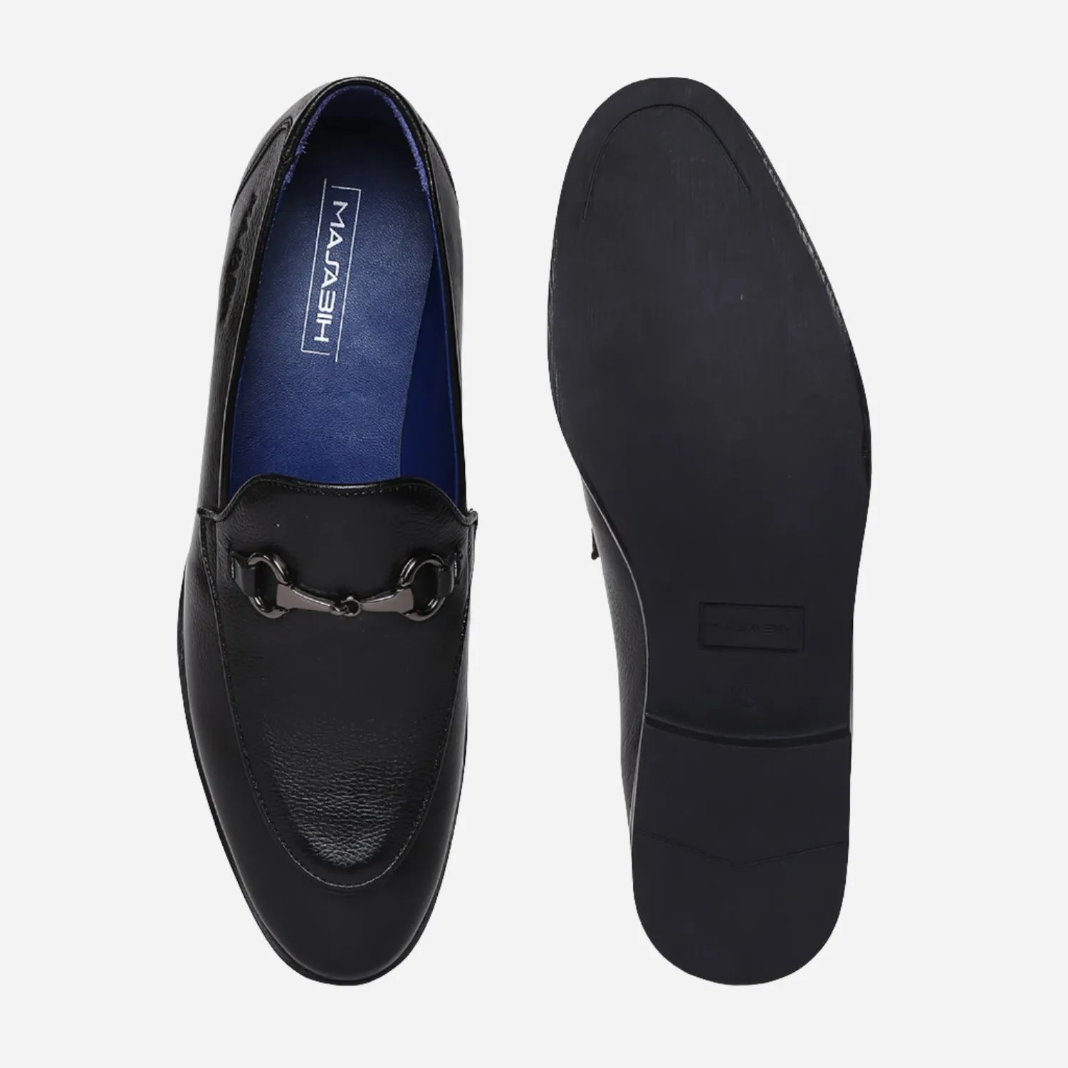 Masabih Genuine Milled Leather Black Loafer Slipon Shoes for Men