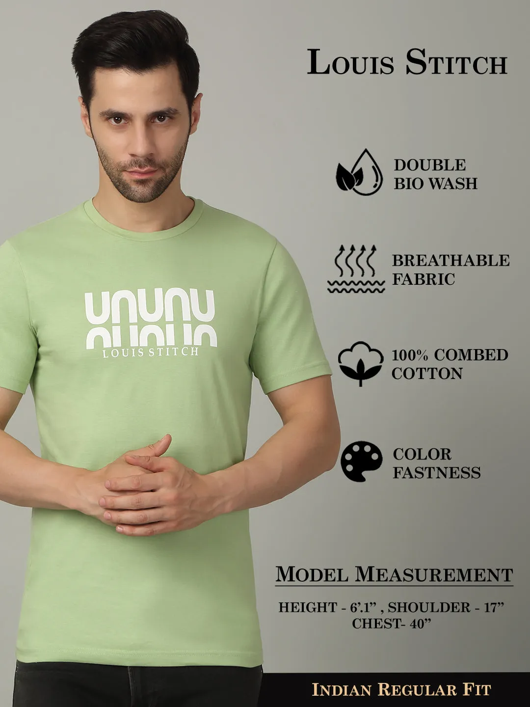 Men's Super Combed Cotton Printed Mint Green T-shirt