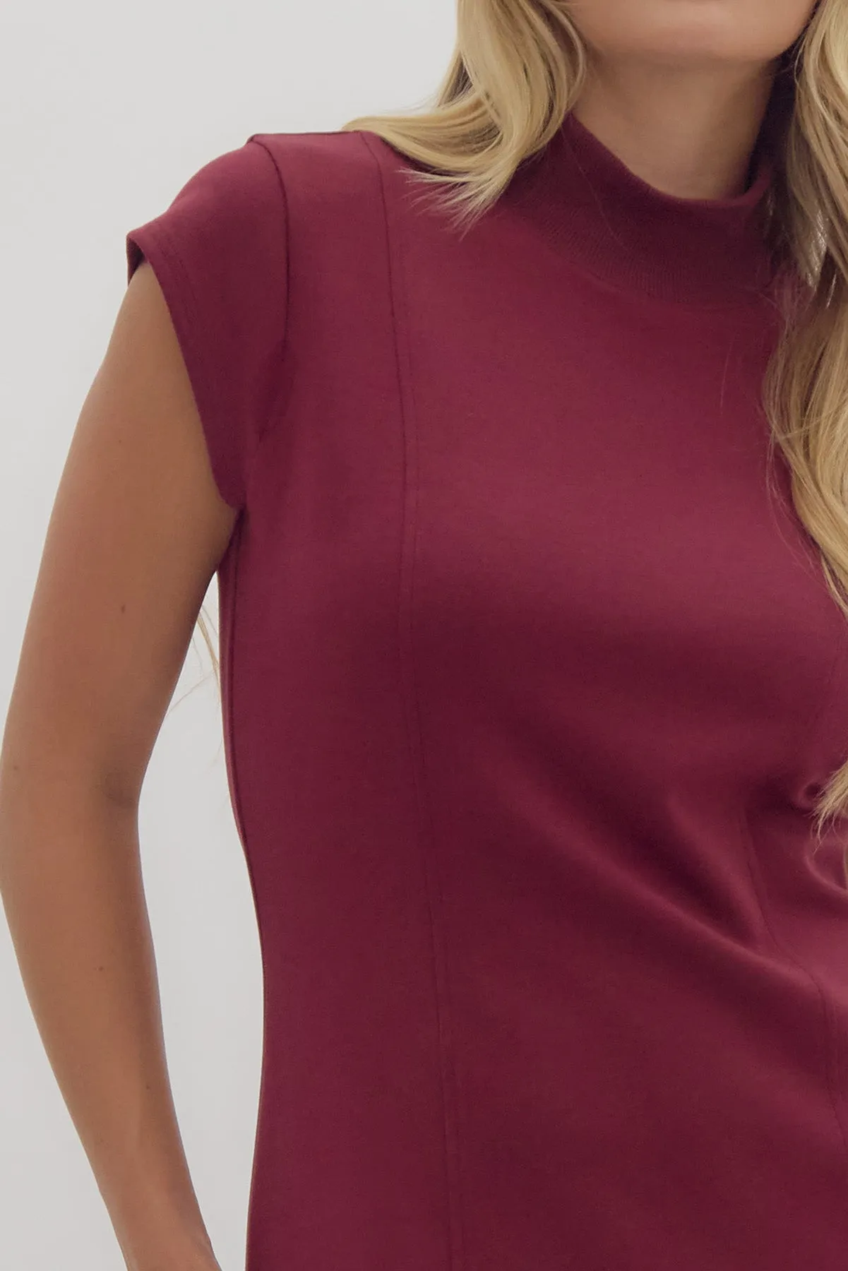 Mock Neck Midi Dress W/Cap Sleeves