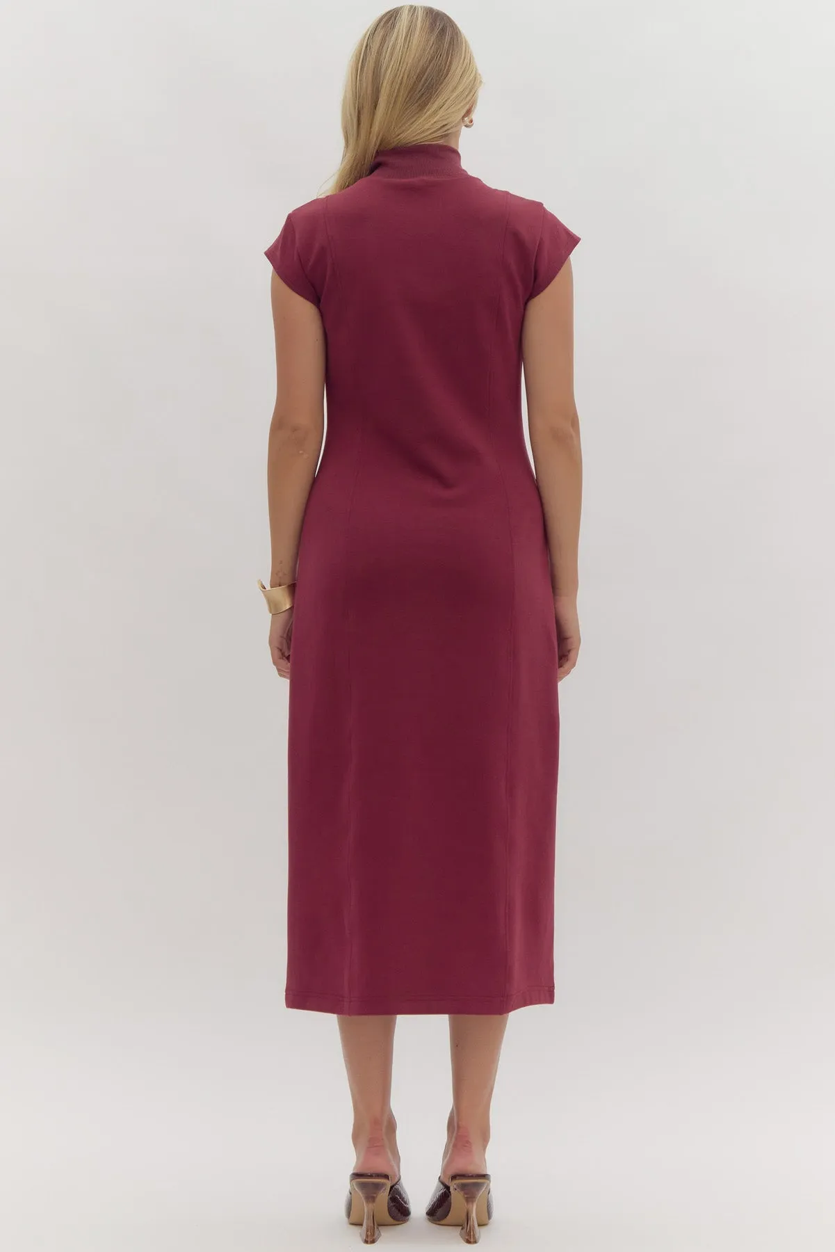 Mock Neck Midi Dress W/Cap Sleeves