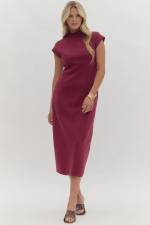 Mock Neck Midi Dress W/Cap Sleeves