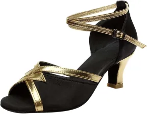oiangi Womens Satin Latin Dance Shoes Fashion Fish mouth Open toe Mid Heel Sandals Ladies Professional Ballroom Salsa Practice Performance Dancing Shoes