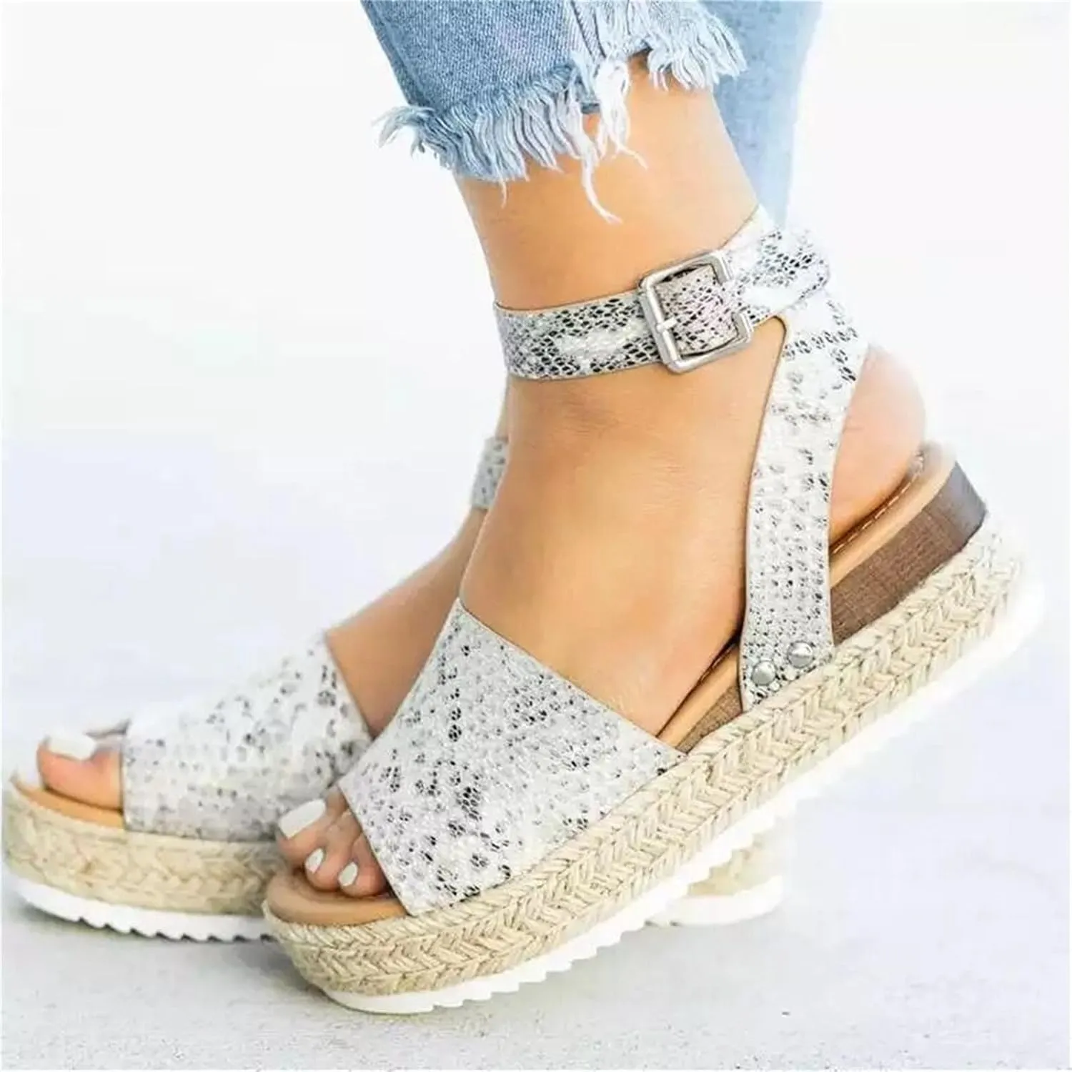 Open Toe Sandals for Women Platform Wedges Slides Bohemia Sandals Comfortable Breathable Backless Walking Slipper Summer Dressy Slippers with Adjustable Ankle Strap Shoes