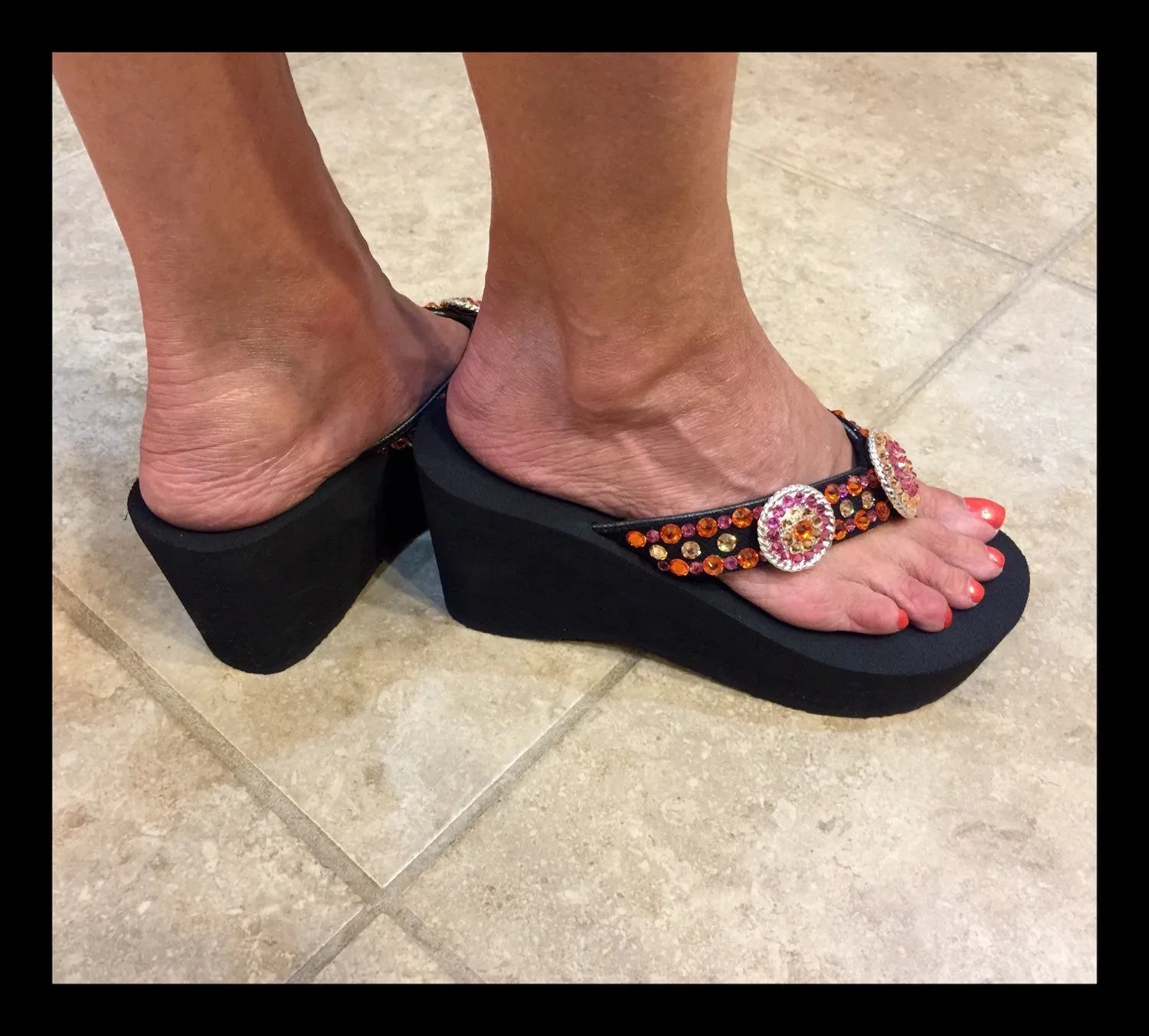 Orange Obsession Concho Diva's Swarovski Crystal Flip-flops by Sparkle Steps