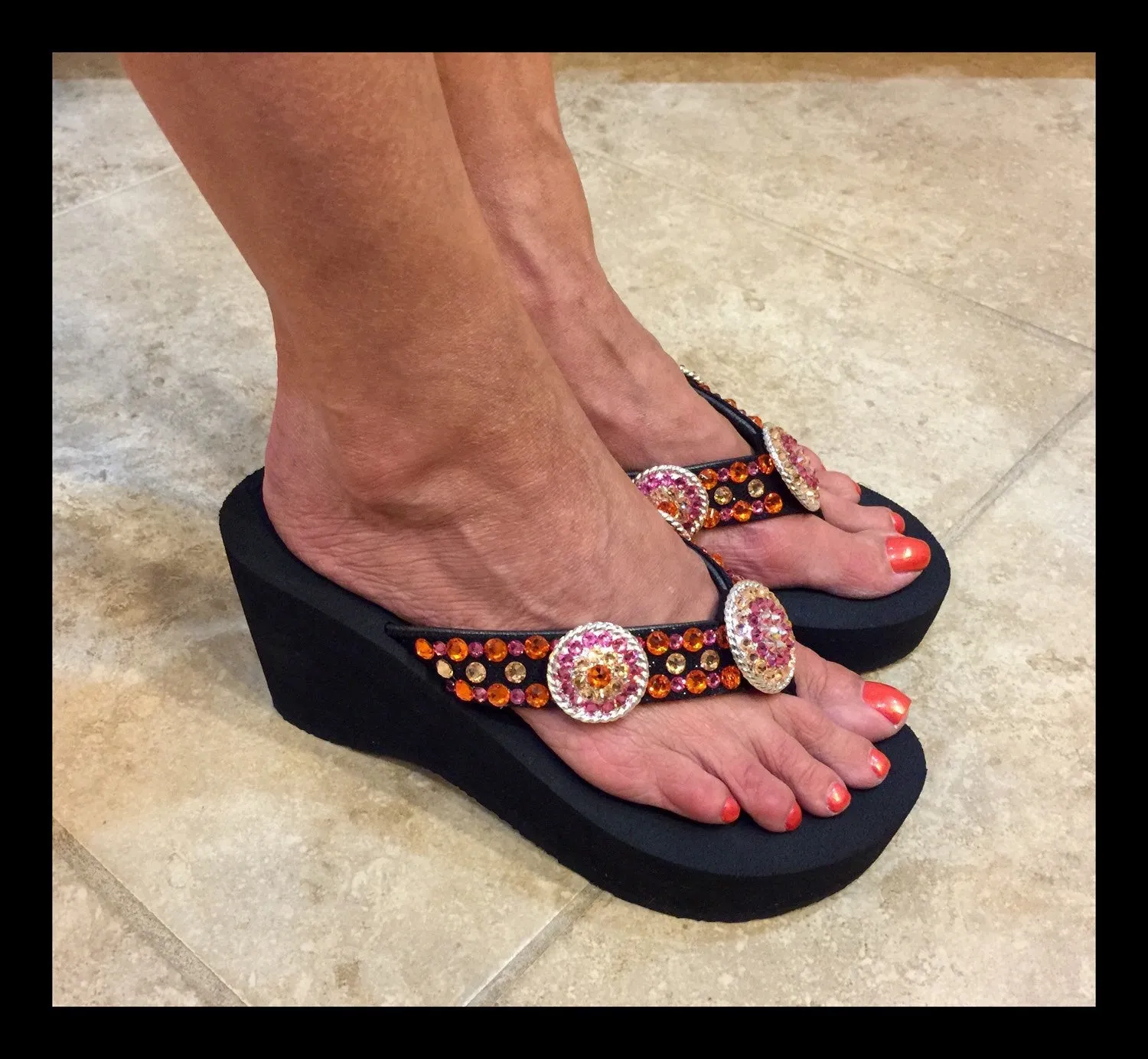 Orange Obsession Concho Diva's Swarovski Crystal Flip-flops by Sparkle Steps