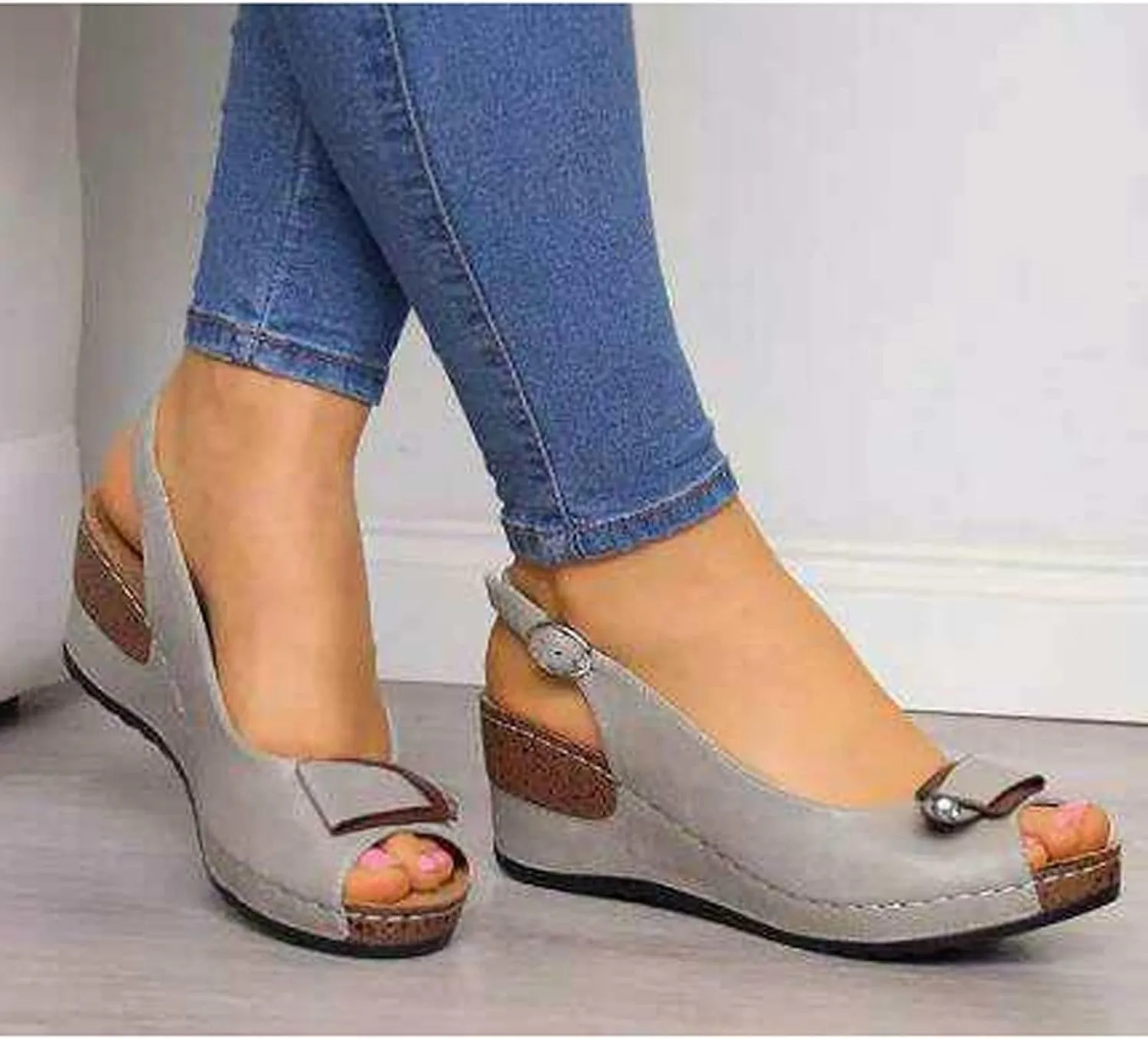 Peep Toe Flats with Bow for Women Summer Hollow Out Slingback Wedge Sandals Slip On Casual Comfortable Ankle Strap Sandal Walking Platform Beach Orthopedic Espadrille Bowknot Fashion Shoes