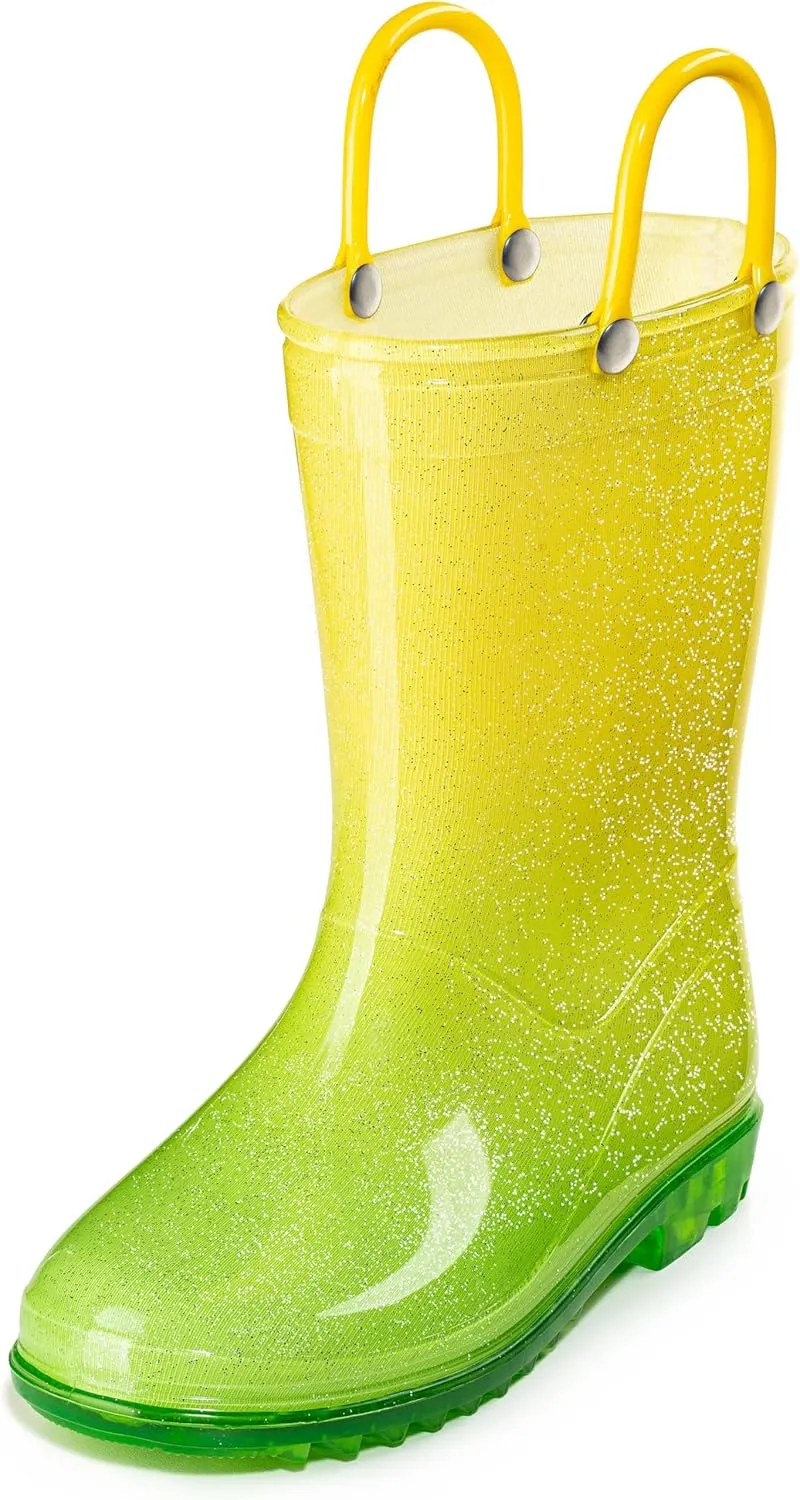 Puddle Play Kids' PVC Glitter Rain Boots with Easy-On Handles  Sparkly, Lightweight, for Girls & Boys  Toddler & Little Kid Sizes