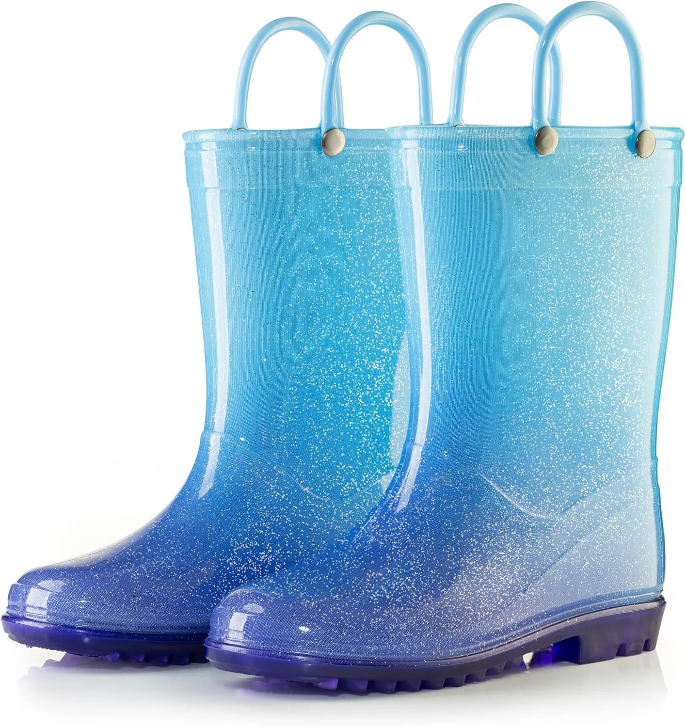 Puddle Play Kids' PVC Glitter Rain Boots with Easy-On Handles  Sparkly, Lightweight, for Girls & Boys  Toddler & Little Kid Sizes