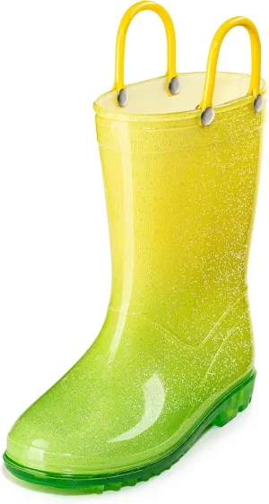 Puddle Play Kids' PVC Glitter Rain Boots with Easy-On Handles  Sparkly, Lightweight, for Girls & Boys  Toddler & Little Kid Sizes
