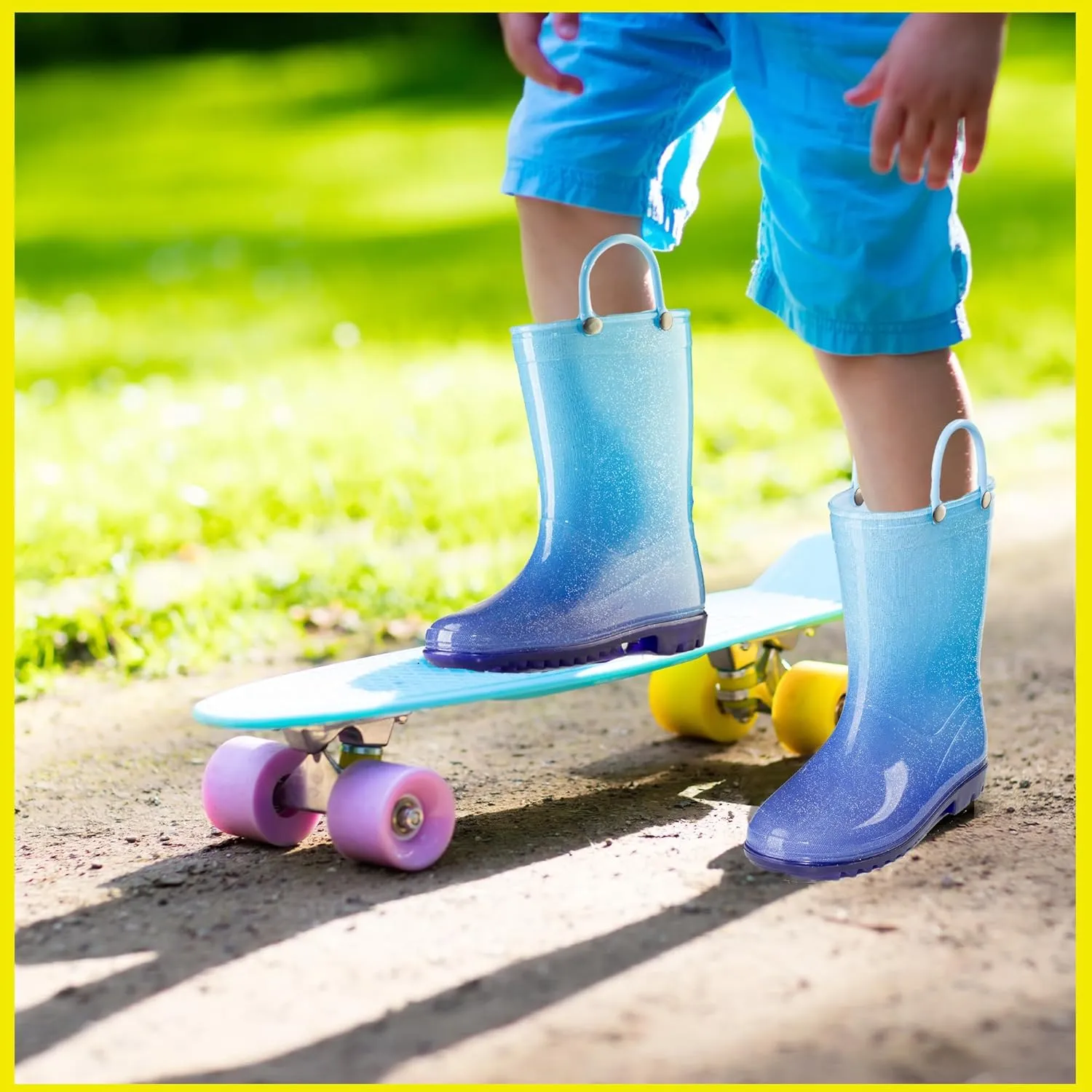 Puddle Play Kids' PVC Glitter Rain Boots with Easy-On Handles  Sparkly, Lightweight, for Girls & Boys  Toddler & Little Kid Sizes