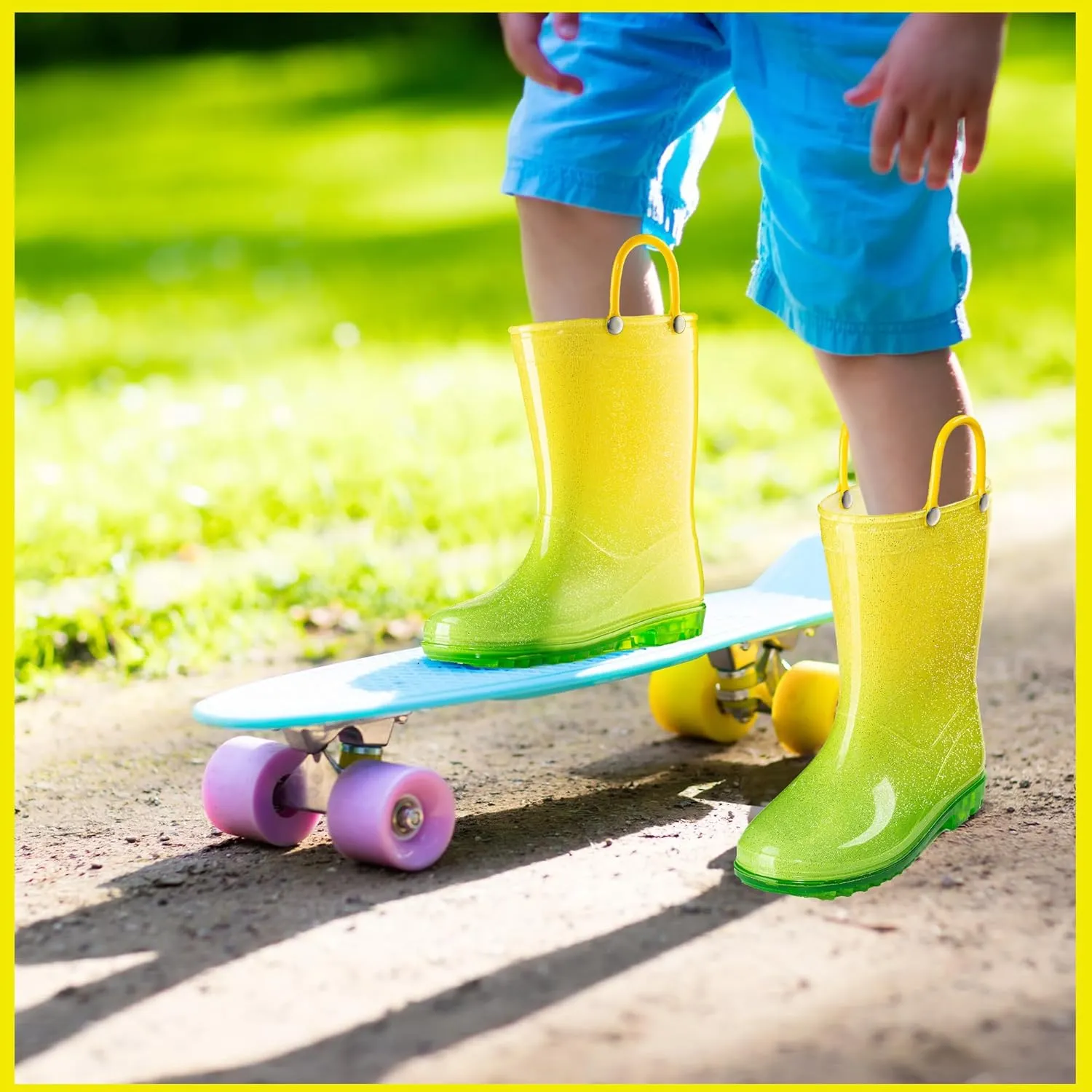 Puddle Play Kids' PVC Glitter Rain Boots with Easy-On Handles  Sparkly, Lightweight, for Girls & Boys  Toddler & Little Kid Sizes