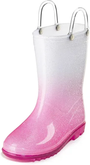 Puddle Play Kids' PVC Glitter Rain Boots with Easy-On Handles  Sparkly, Lightweight, for Girls & Boys  Toddler & Little Kid Sizes