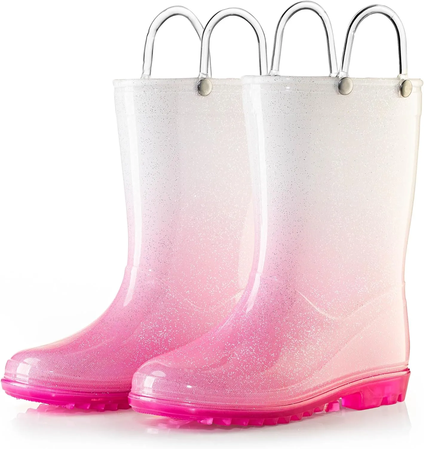 Puddle Play Kids' PVC Glitter Rain Boots with Easy-On Handles  Sparkly, Lightweight, for Girls & Boys  Toddler & Little Kid Sizes