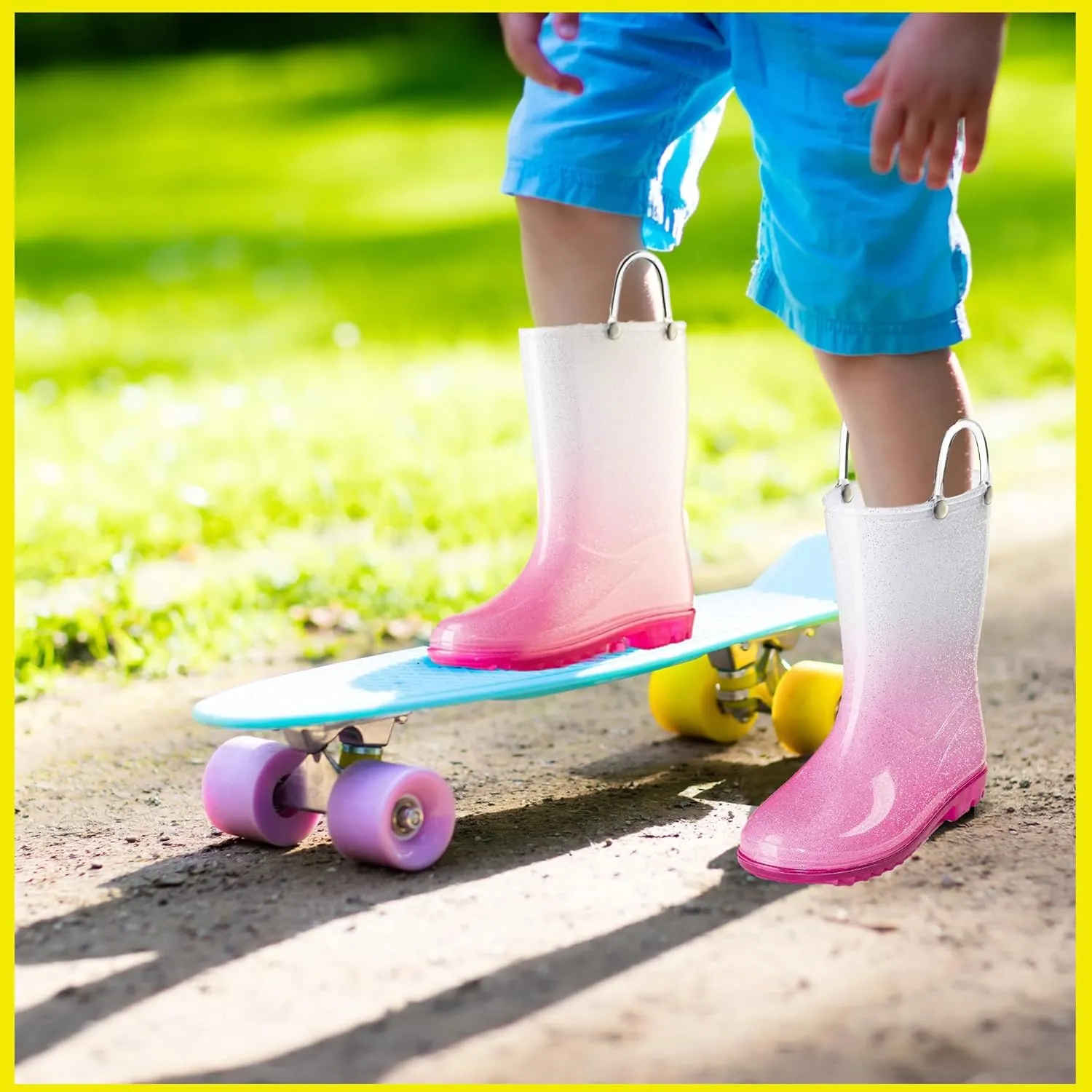 Puddle Play Kids' PVC Glitter Rain Boots with Easy-On Handles  Sparkly, Lightweight, for Girls & Boys  Toddler & Little Kid Sizes