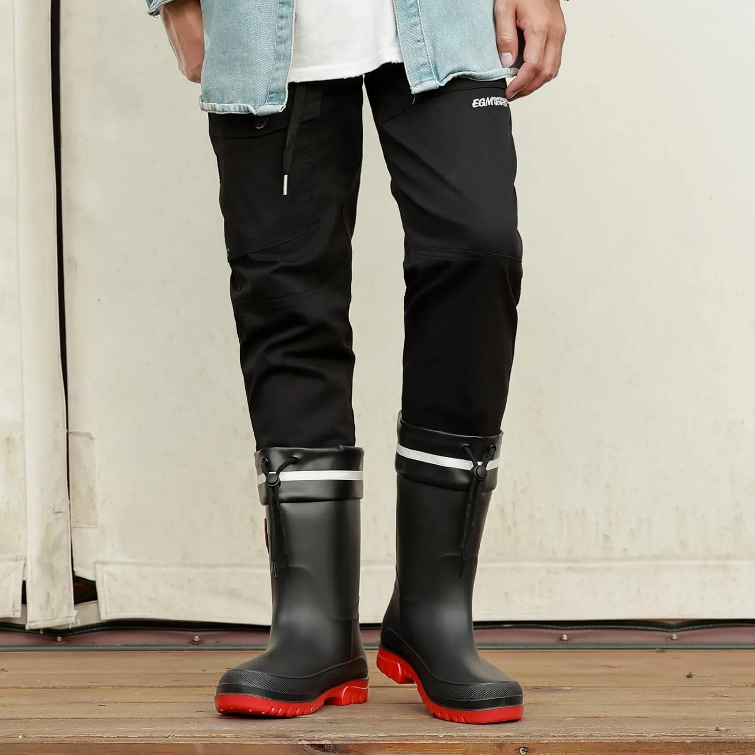 Rain Boots for Men, Waterproof Rubber Boots Mens Garden Boots, Comfort Lightweight Raining Shoes, Elastic Chelsea Ankle Rain Boots Fishing Shoes for Yard Farm Outdoor Work