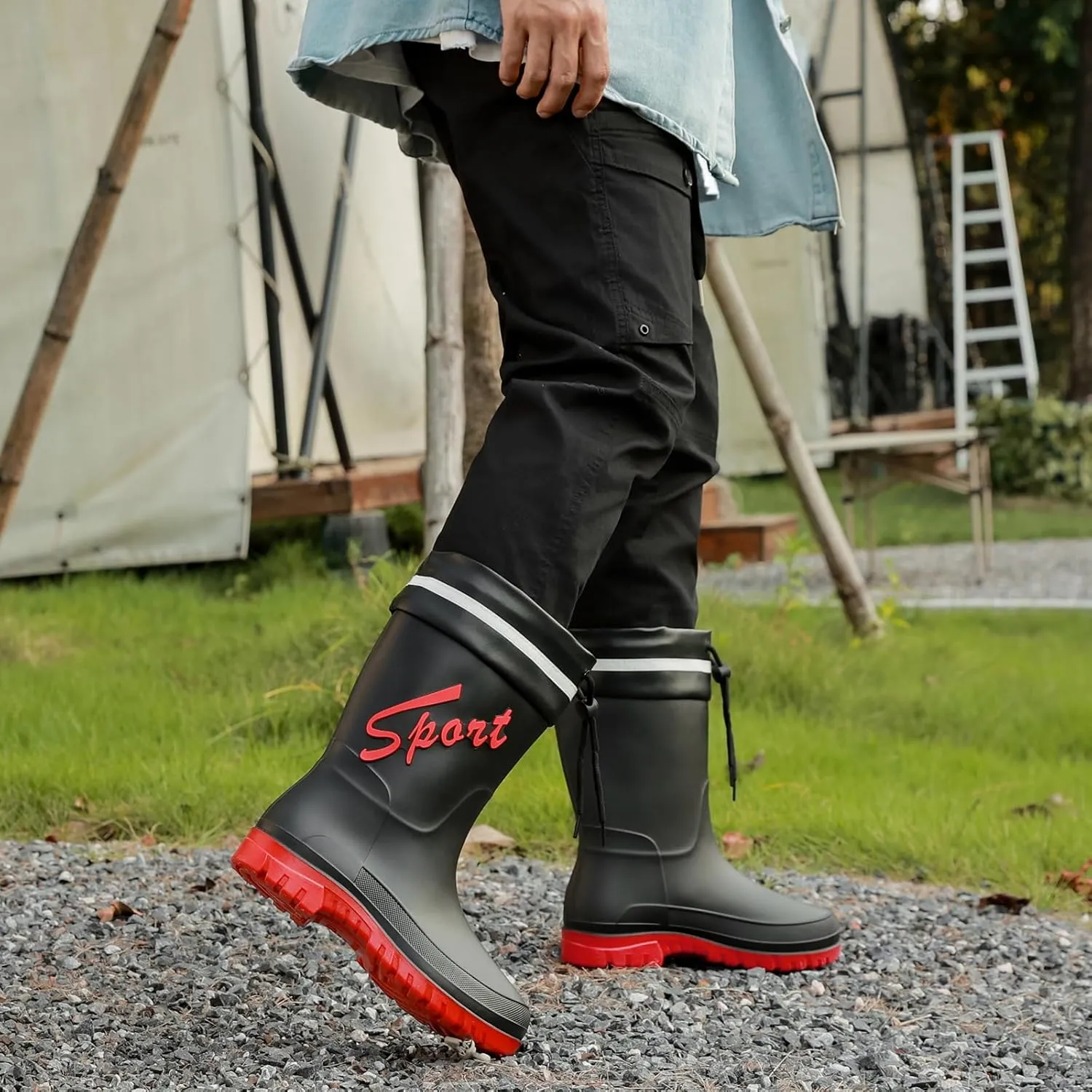 Rain Boots for Men, Waterproof Rubber Boots Mens Garden Boots, Comfort Lightweight Raining Shoes, Elastic Chelsea Ankle Rain Boots Fishing Shoes for Yard Farm Outdoor Work