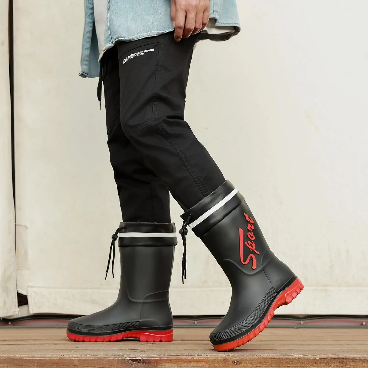 Rain Boots for Men, Waterproof Rubber Boots Mens Garden Boots, Comfort Lightweight Raining Shoes, Elastic Chelsea Ankle Rain Boots Fishing Shoes for Yard Farm Outdoor Work