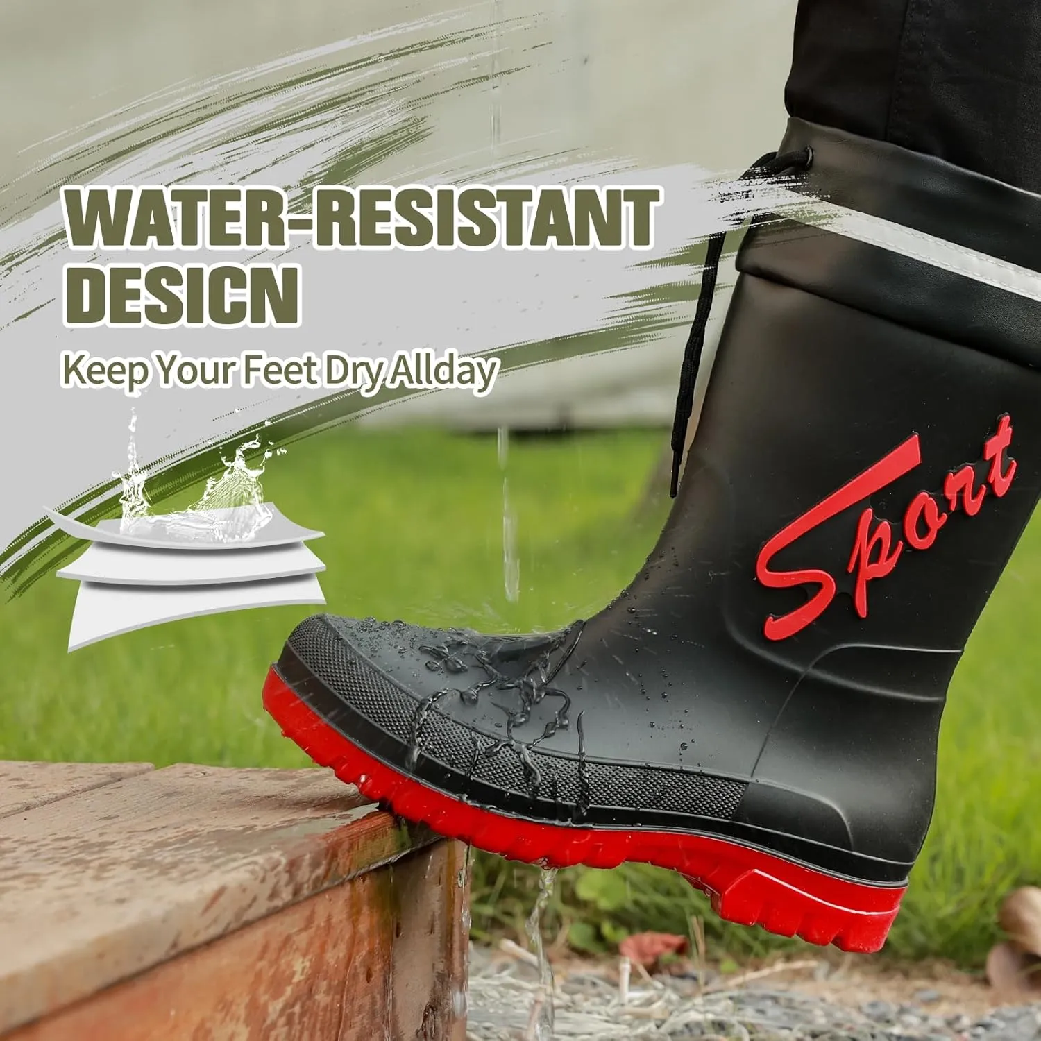 Rain Boots for Men, Waterproof Rubber Boots Mens Garden Boots, Comfort Lightweight Raining Shoes, Elastic Chelsea Ankle Rain Boots Fishing Shoes for Yard Farm Outdoor Work