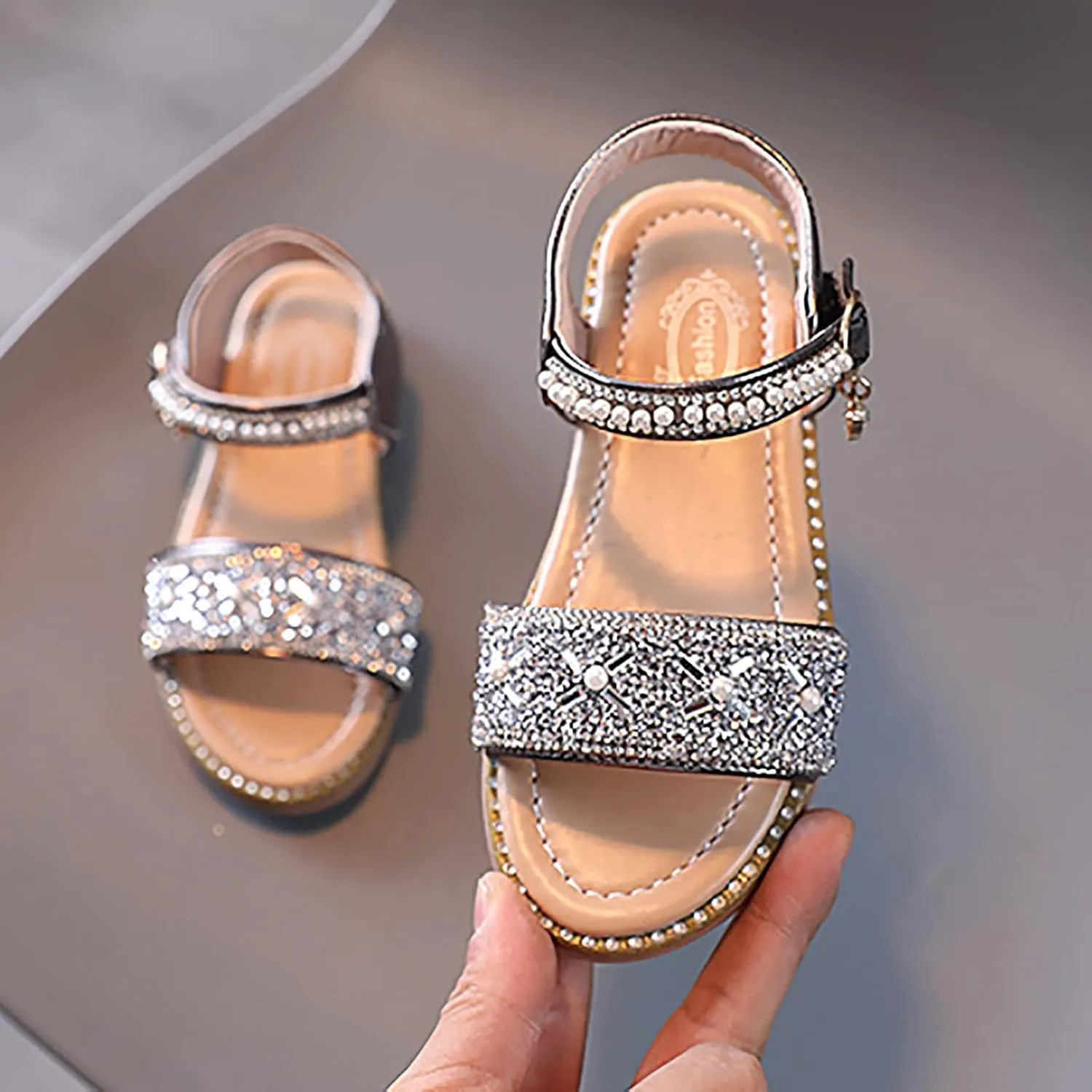 Shoes for Toddler Girls Girls Sandals Open Toe Rhinestone Princess Dress Flat Shoes Summer Sandals For Slippers Girl