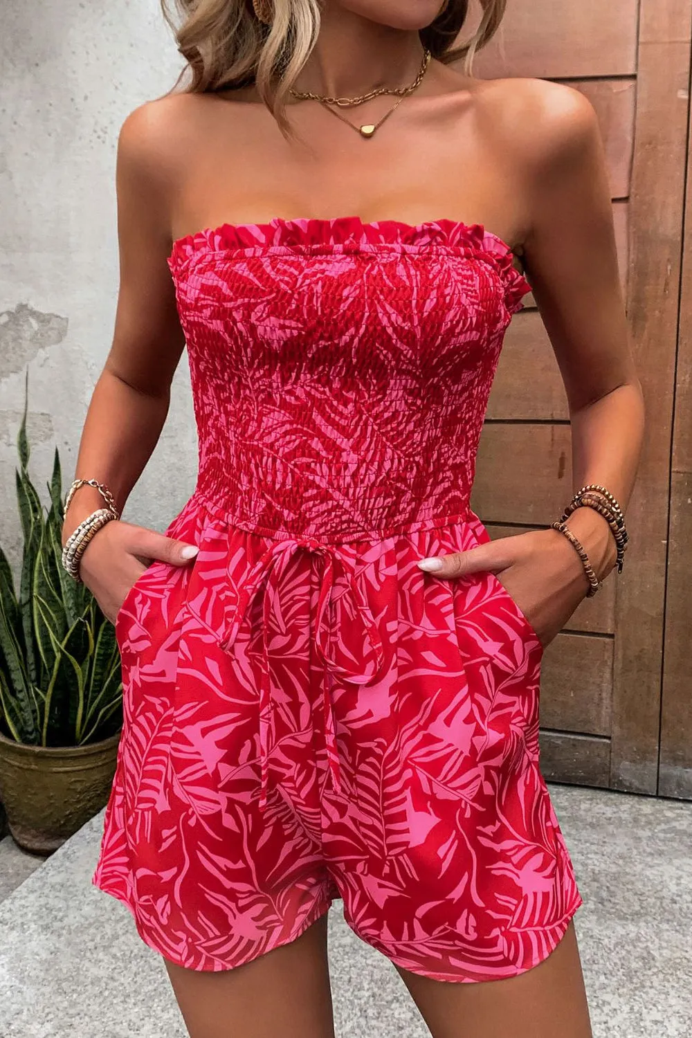 Smocked Tube Romper with Pockets