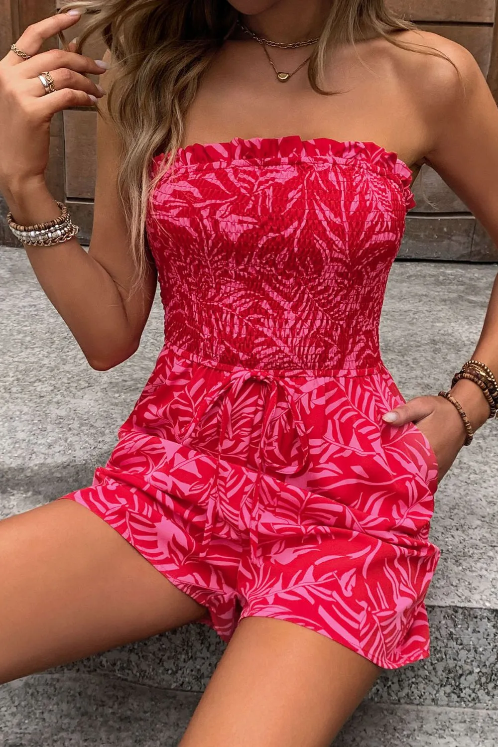 Smocked Tube Romper with Pockets