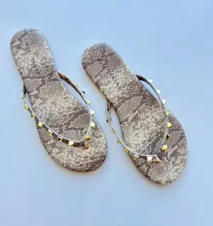 Snake Print Rivington Stud Flip Flop
