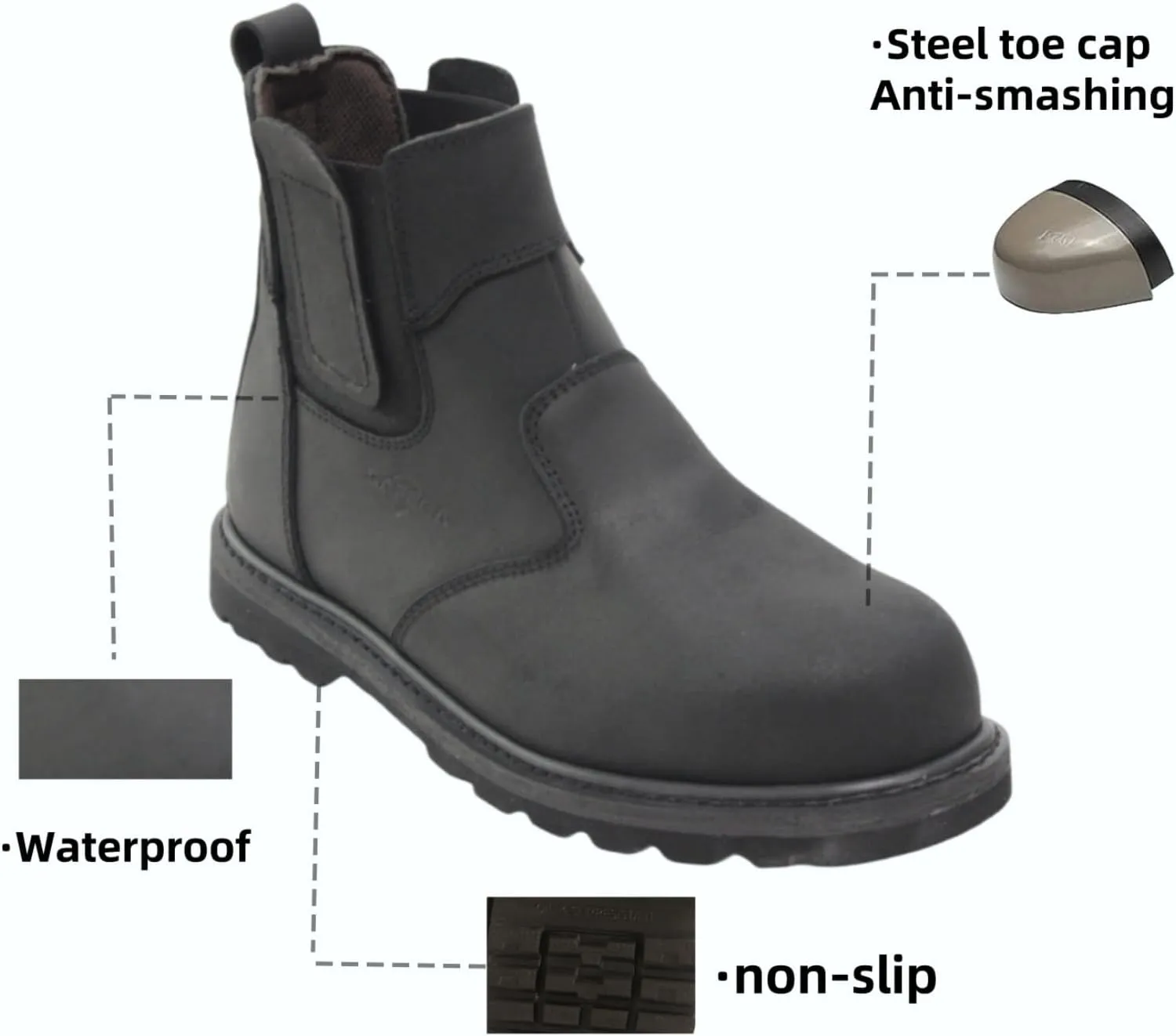 Steel Toe Safety Ankle Work Boots for Mens Made of Leather Comfortable Non-slip Waterproof Industrial Construction Safety Workboots  