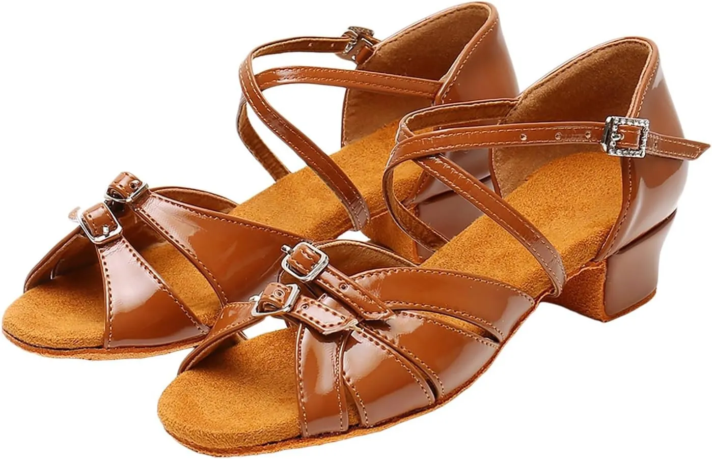 Summer Flat Dress Sandals Shoes Girls Sandals Comfortable Soft Sole Small Thick Heel Children Dance Shoes Fashionable Soft Sole Princess Dance Girls Double Slip On Slide