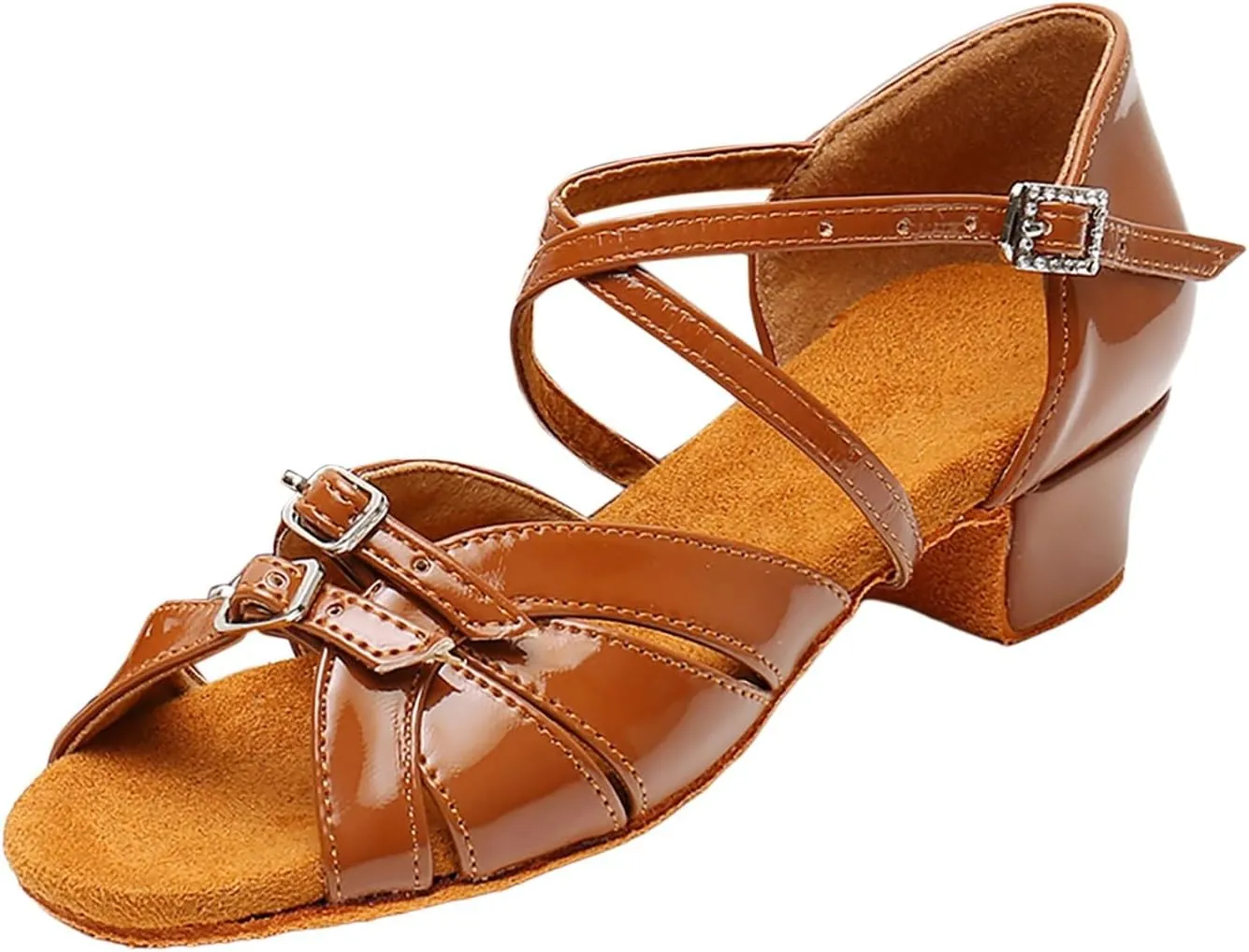 Summer Flat Dress Sandals Shoes Girls Sandals Comfortable Soft Sole Small Thick Heel Children Dance Shoes Fashionable Soft Sole Princess Dance Girls Double Slip On Slide