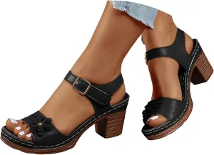 Summer Sandals for Women 2025 Dressy Platform Wedge Sandal Chunky Heel Ankle Strap Wedges Casual Hollow Out Open Toe Block Heels Comfortable Vacation Party Shoes
