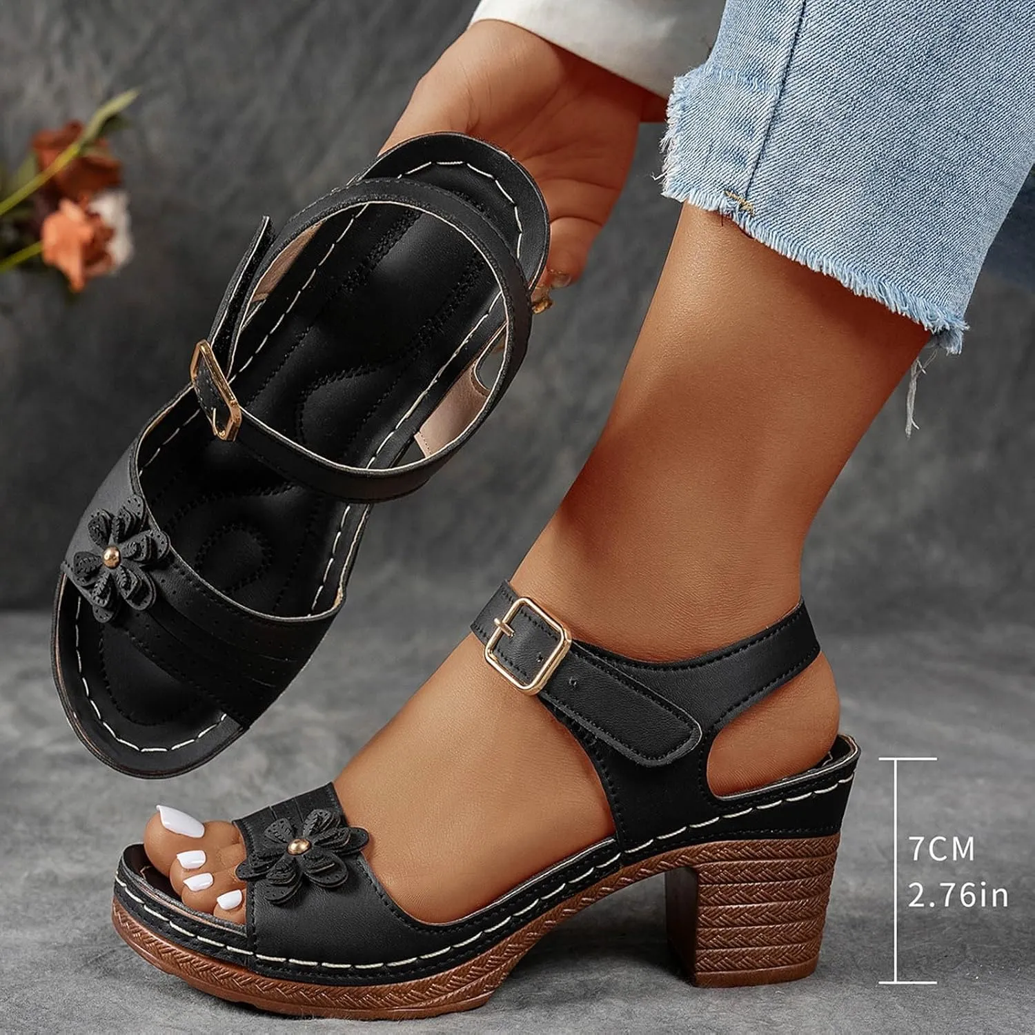 Summer Sandals for Women 2025 Dressy Platform Wedge Sandal Chunky Heel Ankle Strap Wedges Casual Hollow Out Open Toe Block Heels Comfortable Vacation Party Shoes