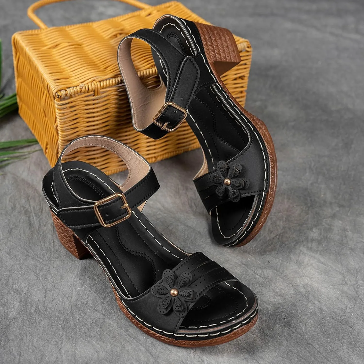 Summer Sandals for Women 2025 Dressy Platform Wedge Sandal Chunky Heel Ankle Strap Wedges Casual Hollow Out Open Toe Block Heels Comfortable Vacation Party Shoes