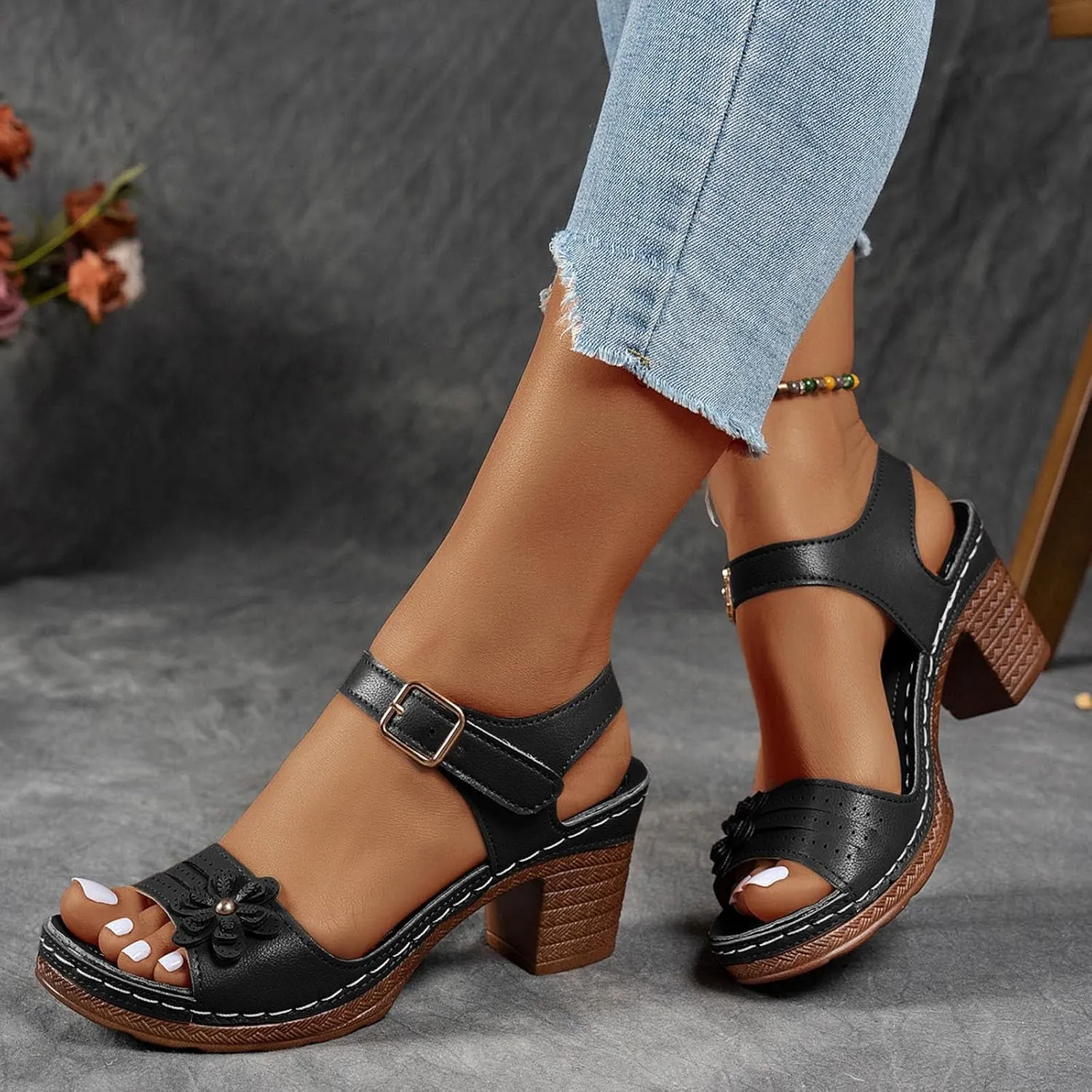 Summer Sandals for Women 2025 Dressy Platform Wedge Sandal Chunky Heel Ankle Strap Wedges Casual Hollow Out Open Toe Block Heels Comfortable Vacation Party Shoes