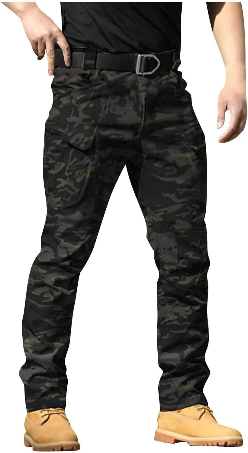 Tactical Pants for Men Stretchy Ripstop Elastic Waist Cargo Pants Water Resistant Quick Dry Hiking Pant with Pockets