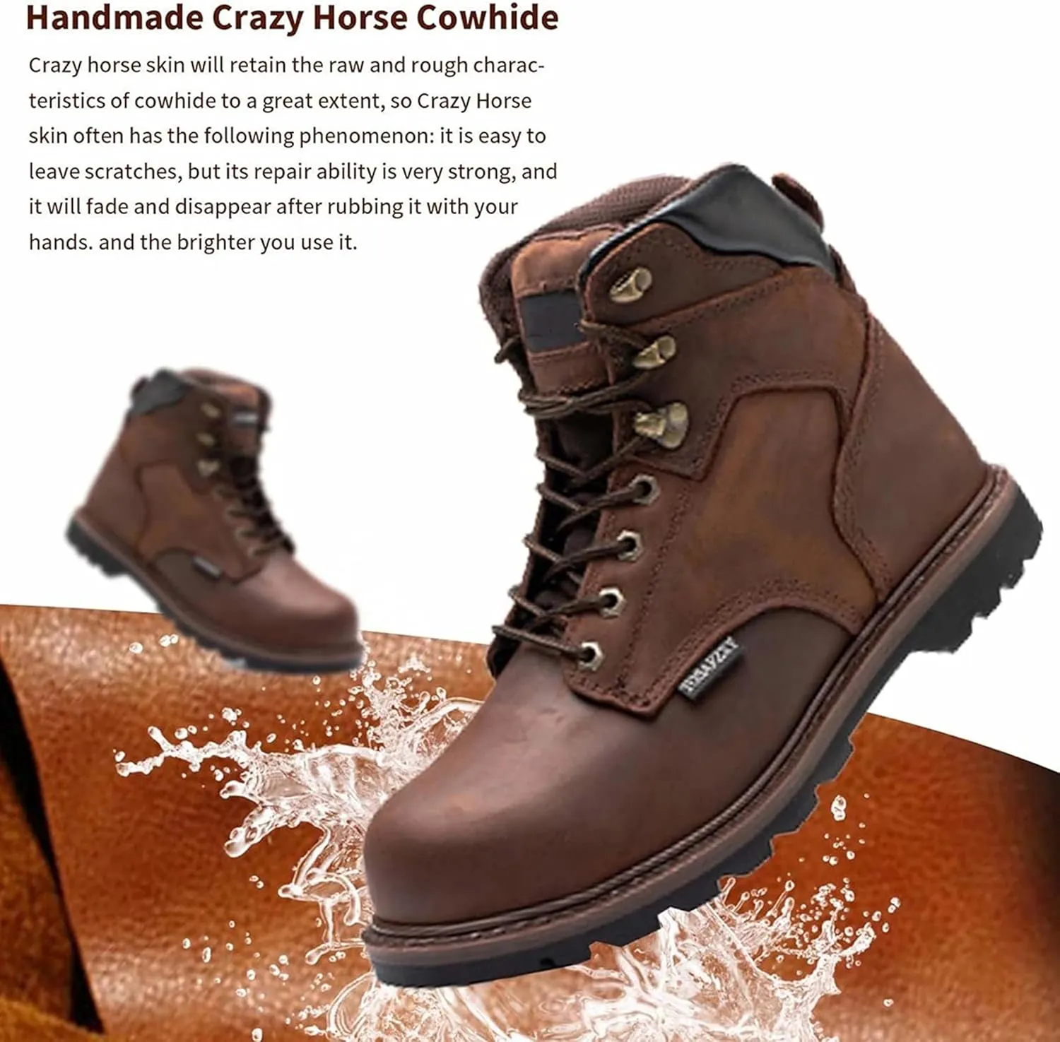 Tanleewa Work Safety Boots for Men Steel Toe Leather Boots Industrial Construction Non Slip Comfortable Working Botas