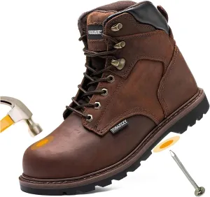 Tanleewa Work Safety Boots for Men Steel Toe Leather Boots Industrial Construction Non Slip Comfortable Working Botas