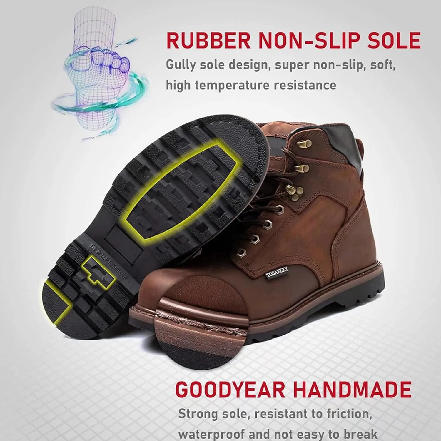 Tanleewa Work Safety Boots for Men Steel Toe Leather Boots Industrial Construction Non Slip Comfortable Working Botas