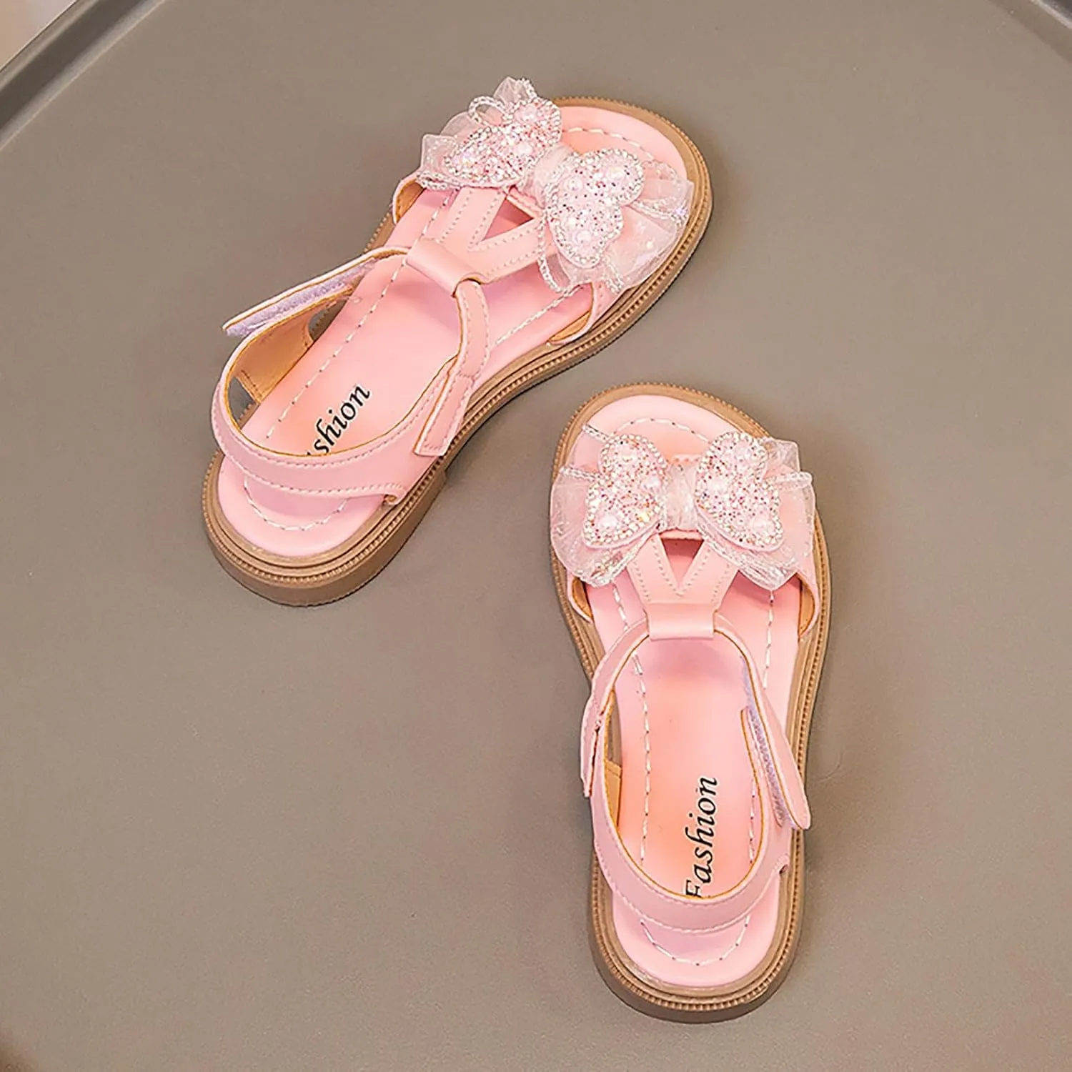 Toddler Kid Girl Open-toe Casual Solid Sandal Low Heel Hook & Loop Bow Soft Rubber Sole Party Dress Jelly Shoe