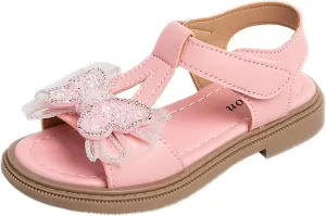 Toddler Kid Girl Open-toe Casual Solid Sandal Low Heel Hook & Loop Bow Soft Rubber Sole Party Dress Jelly Shoe