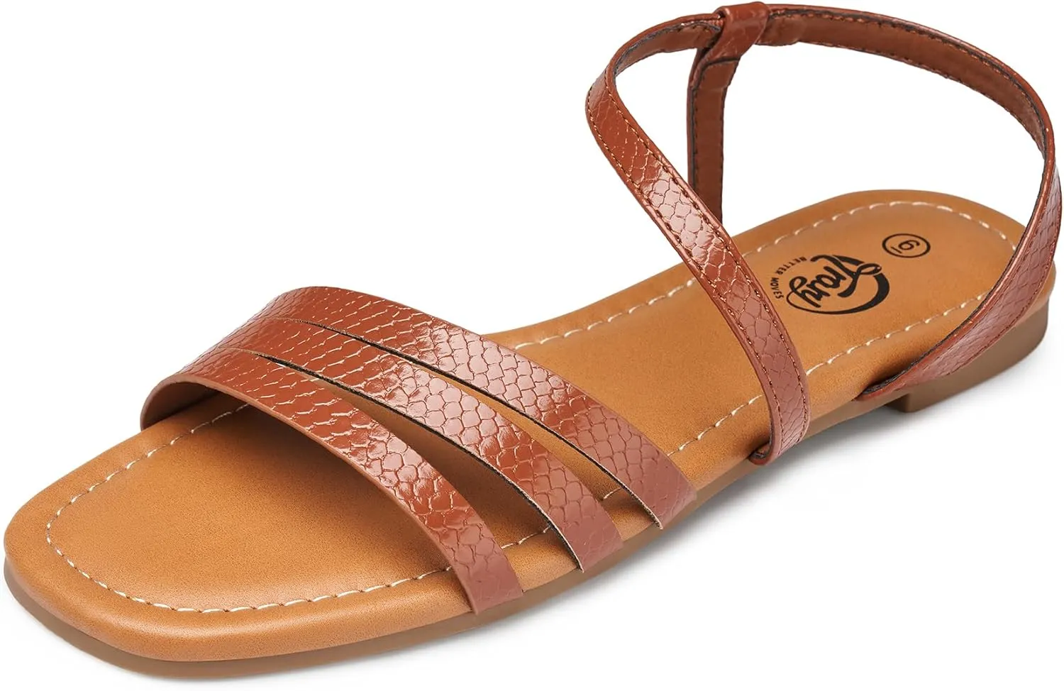 Trary Sandals for Women, Womens Sandals Shoes Square Open Toe Cute Strappy Women's Flats Sandals for Dressy Beach Summer Wedding Comfortable Casual Sandalias De Mujer