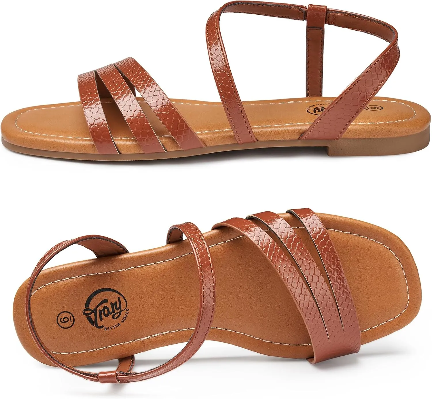 Trary Sandals for Women, Womens Sandals Shoes Square Open Toe Cute Strappy Women's Flats Sandals for Dressy Beach Summer Wedding Comfortable Casual Sandalias De Mujer