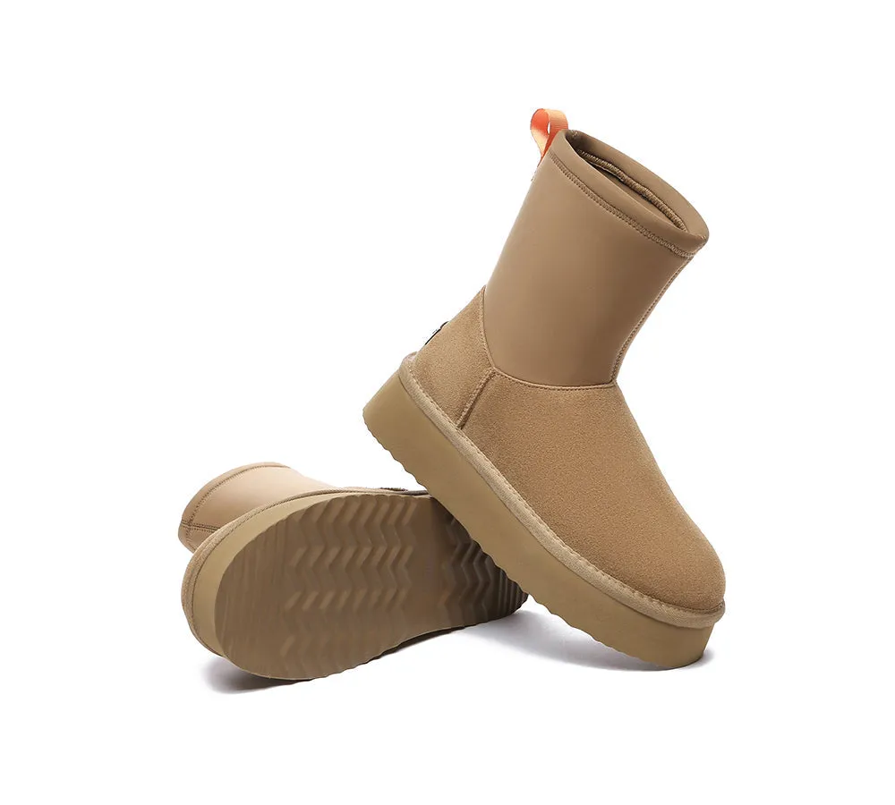 UGG EVERAU® UGG Women Sheepskin Wool Zipper Decor Stretchy Mid Calf Platform Boots Ethel
