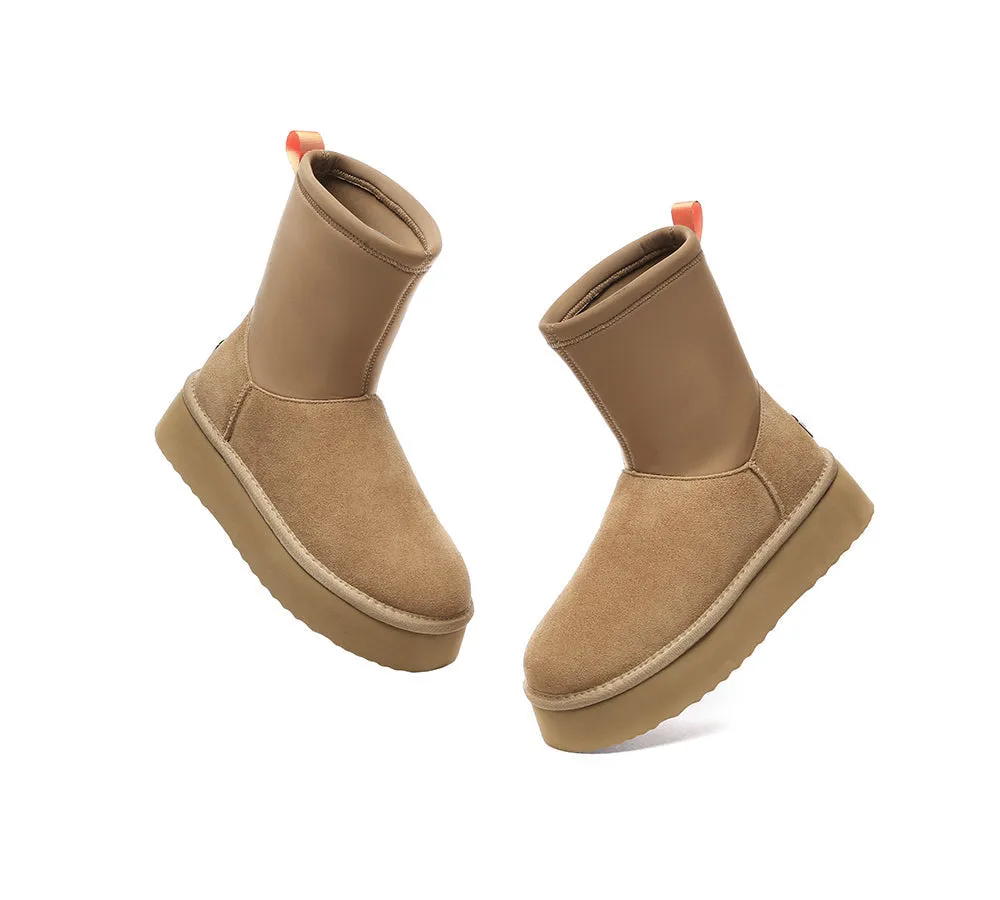 UGG EVERAU® UGG Women Sheepskin Wool Zipper Decor Stretchy Mid Calf Platform Boots Ethel