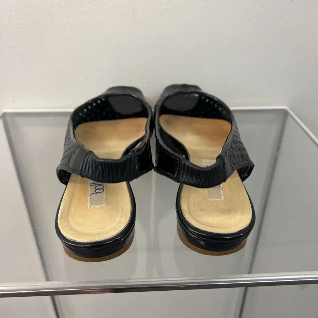 Vintage Botticelli Black Patent Leather Sling Back Peep Toe Flats 6.5