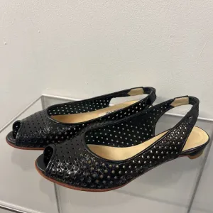 Vintage Botticelli Black Patent Leather Sling Back Peep Toe Flats 6.5