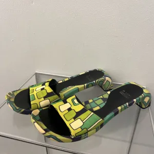 Vintage CJBIS Green Retro Print Slip On Rounded Heels 9.5