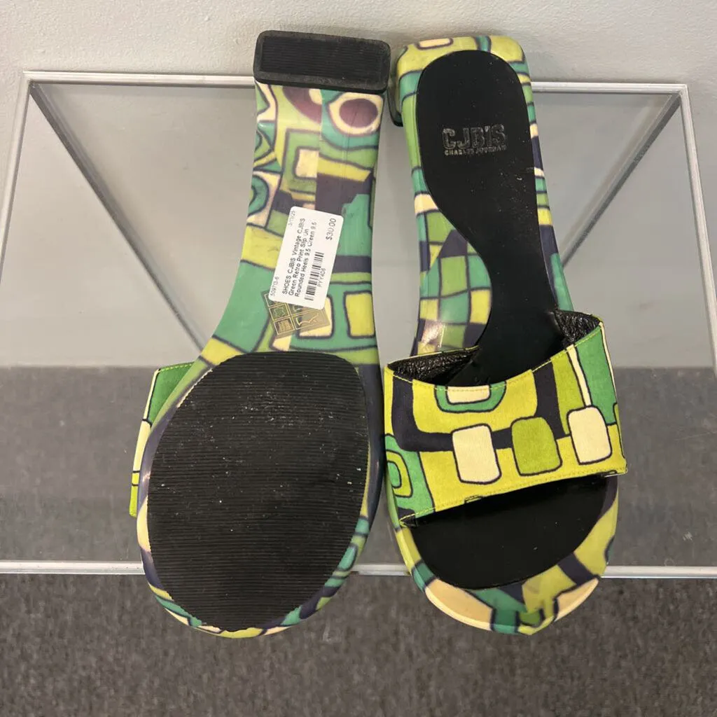 Vintage CJBIS Green Retro Print Slip On Rounded Heels 9.5