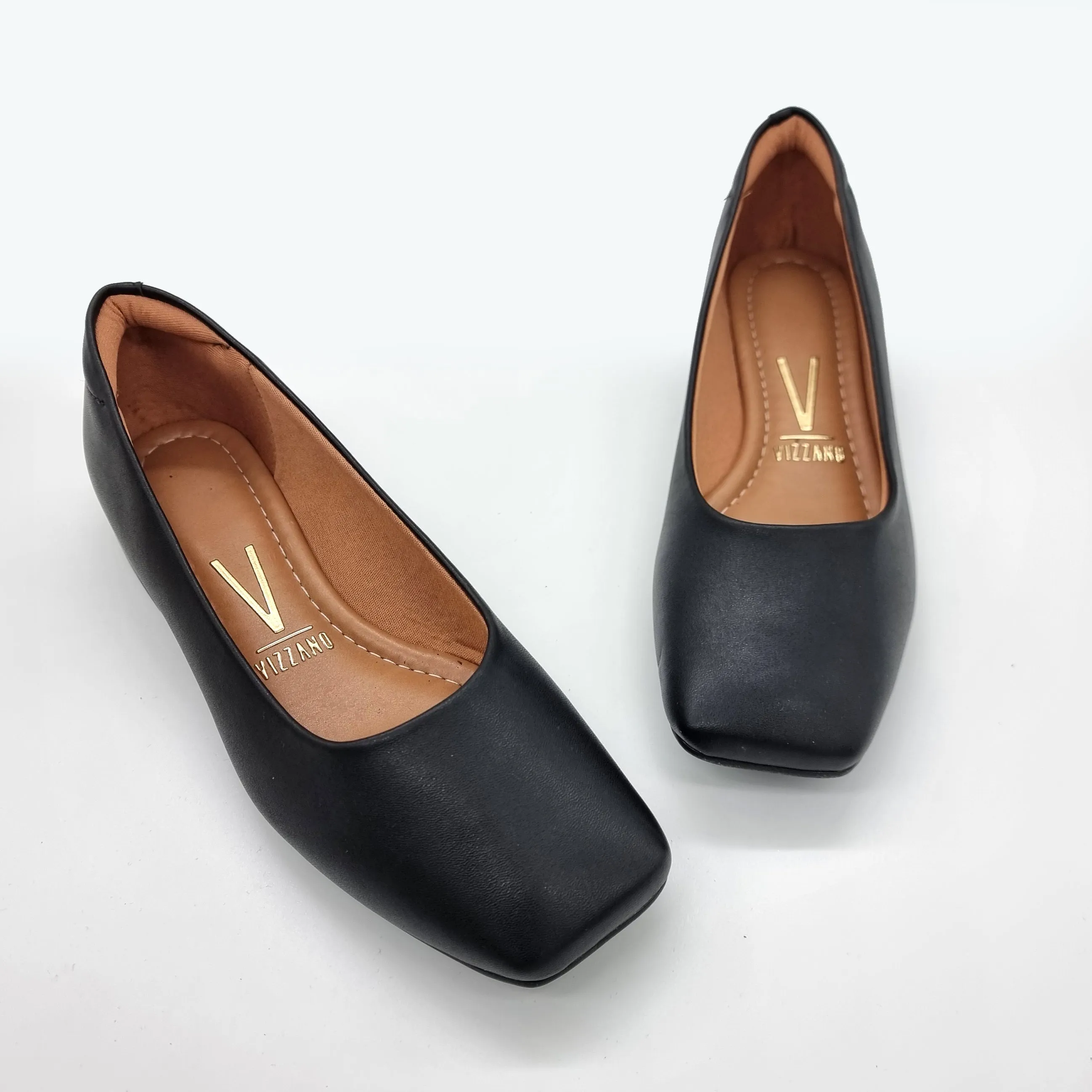 Vizzano 1427-100 Square Toe Flat in Black Napa